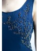 Elegante schede jurk vrouw M blauw - kralen bloemen op de halslijn