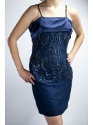 Elegantes Etuikleid für Frauen M Blau - Perlenbesetztes Satinband