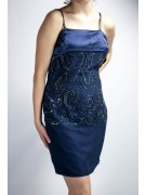Elegantes Etuikleid für Frauen M Blau - Perlenbesetztes Satinband