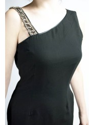 Elegante dames schede jurk M zwart - asymmetrisch met strass