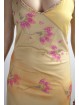 Elegante schede jurk vrouw L geel verloop - roze bloemen kralen