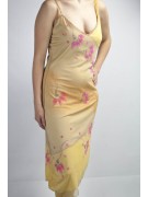 Elegante Vestido Tubo Mujer L Amarillo Degradado - Cuentas Flores Rosadas