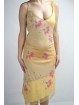 Elegante schede jurk vrouw L geel verloop - roze bloemen kralen