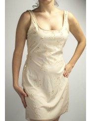 Elegante mini schede jurk vrouw M ivoor - lovertjes bloemen en kralen