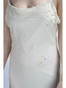 Vestido de tubo largo de mujer elegante M Marfil claro - Bordado de flores y abalorios