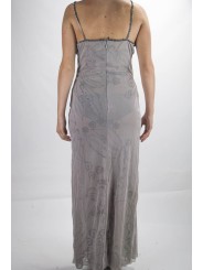 エレガントな女性ロングシースドレスMライトグレー-刺繡チュールブラックビーズ