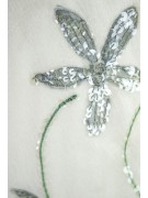 Elegantes Trapez-Frauen-Minikleid M Elfenbein - Blumenstickerei und Pailletten