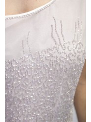 Elegantes Etuikleid für Frauen M Flieder - besetzt mit halbtransparenten Perlen
