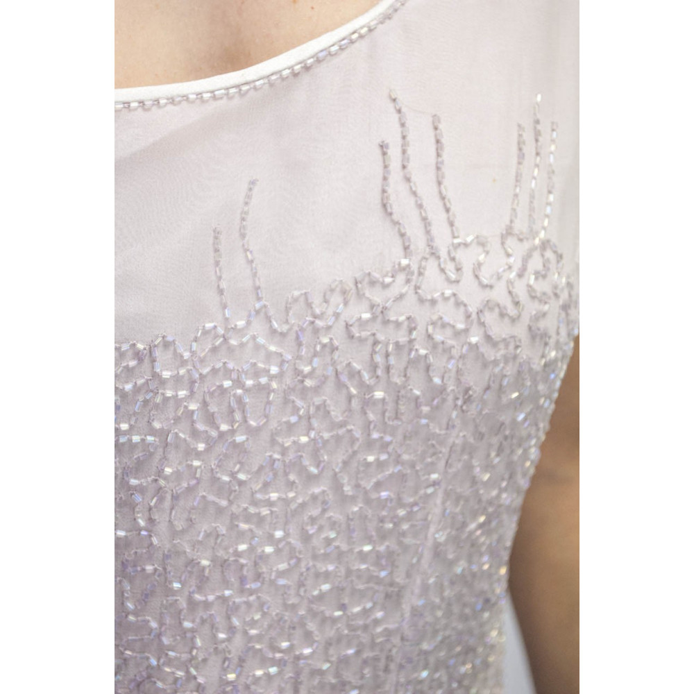 Elegant Woman Sheath Dress M Lilas - parsemée de perles semi-transparentes
