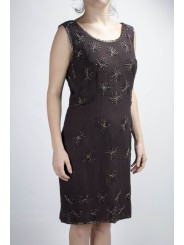 Elegante vrouw schede jurk M bruin - kralen sterren
