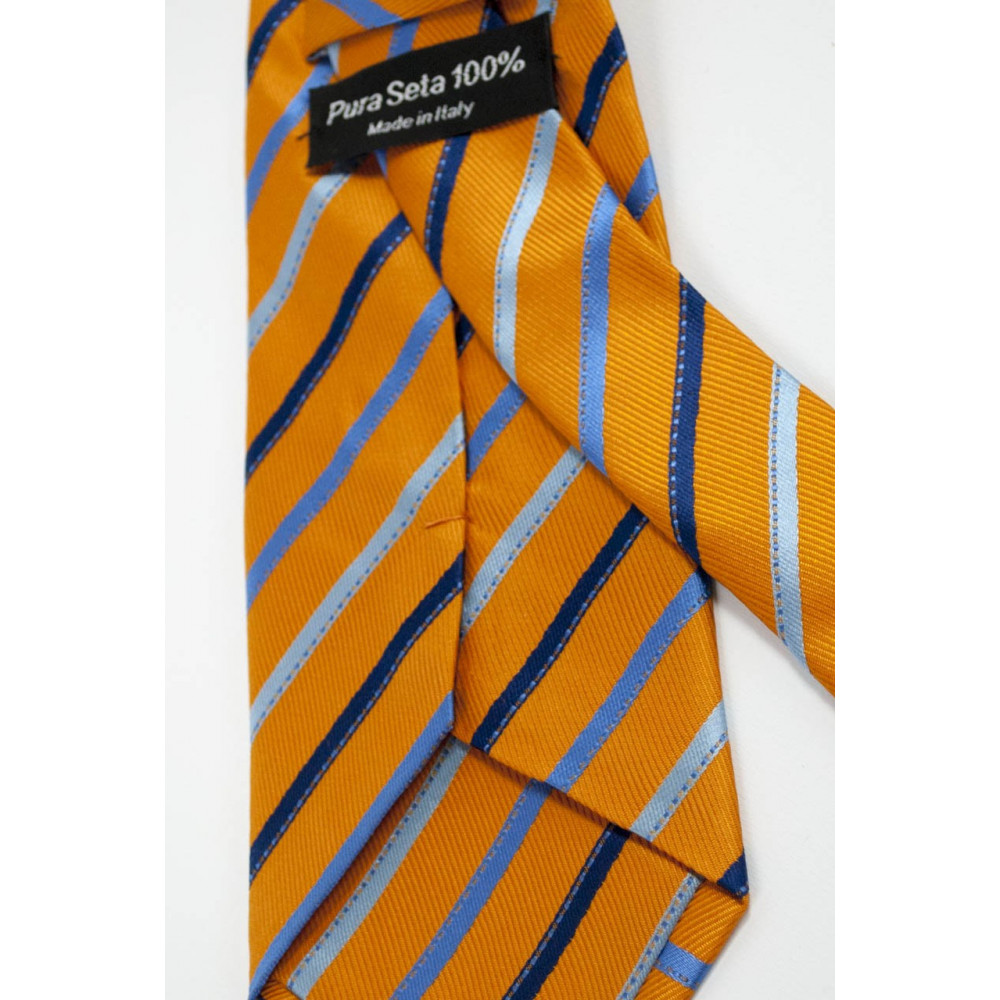Krawatte Orange Regimental Himmlischen Blau - 100% Reine Seide - Made in Italy