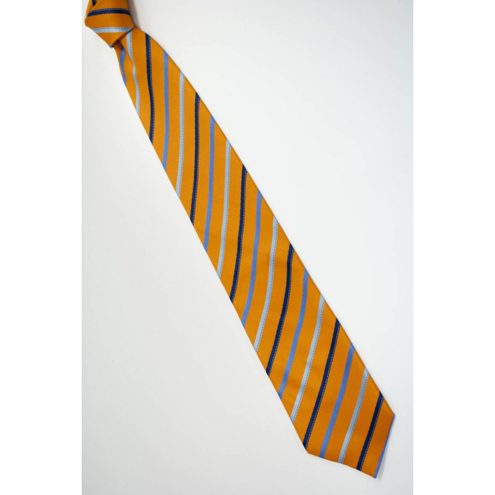 Tie Orange Regimental Heavenly Blue - 100% Pure Silk - Made in Italy