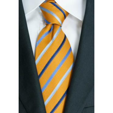 Krawatte Orange Regimental Himmlischen Blau - 100% Reine Seide - Made in Italy