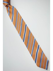 Krawatte Orange Regimental Hellblau Weiß - 100% Reine Seide - Made in Italy