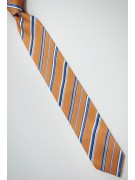 Tie Orange Regimental Blue White - 100% Pure Silk - Made in Italy