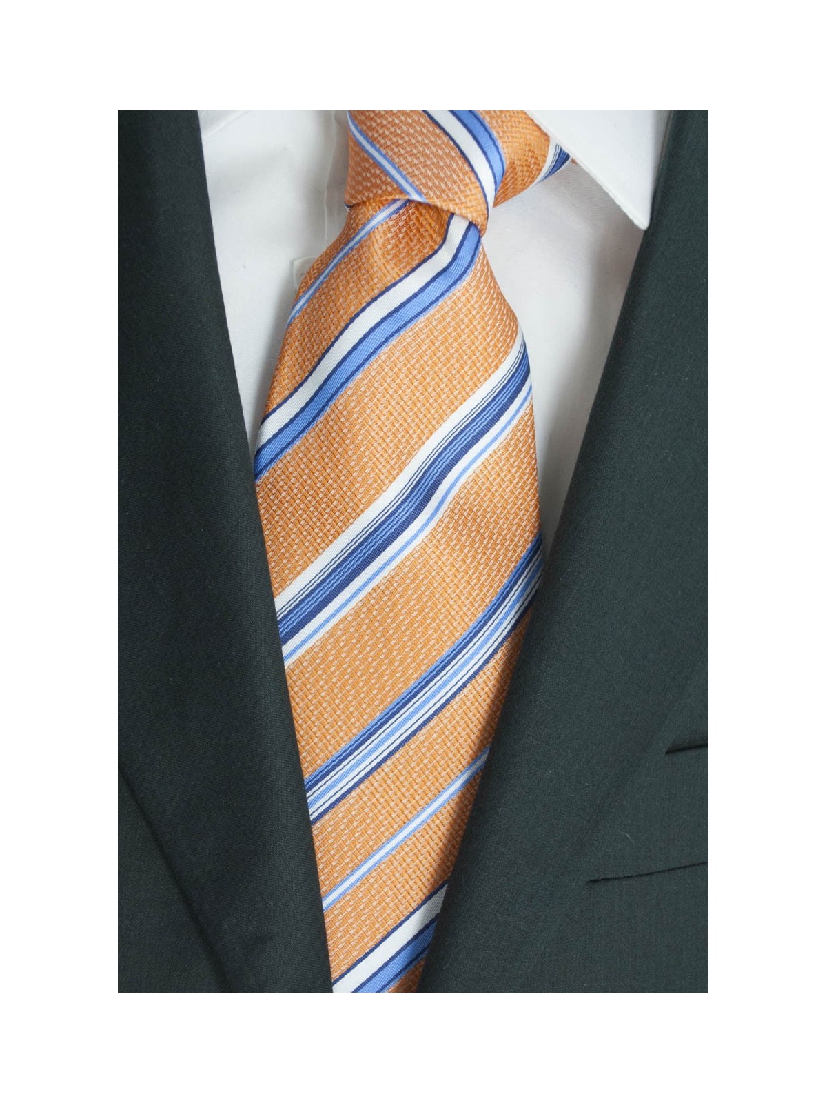 Tie Orange Regimental Blue White - 100% Pure Silk - Made in Italy