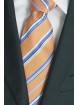 Cravatta Arancio Regimental Azzurro Bianco - 100% Pura Seta - Made in Italy