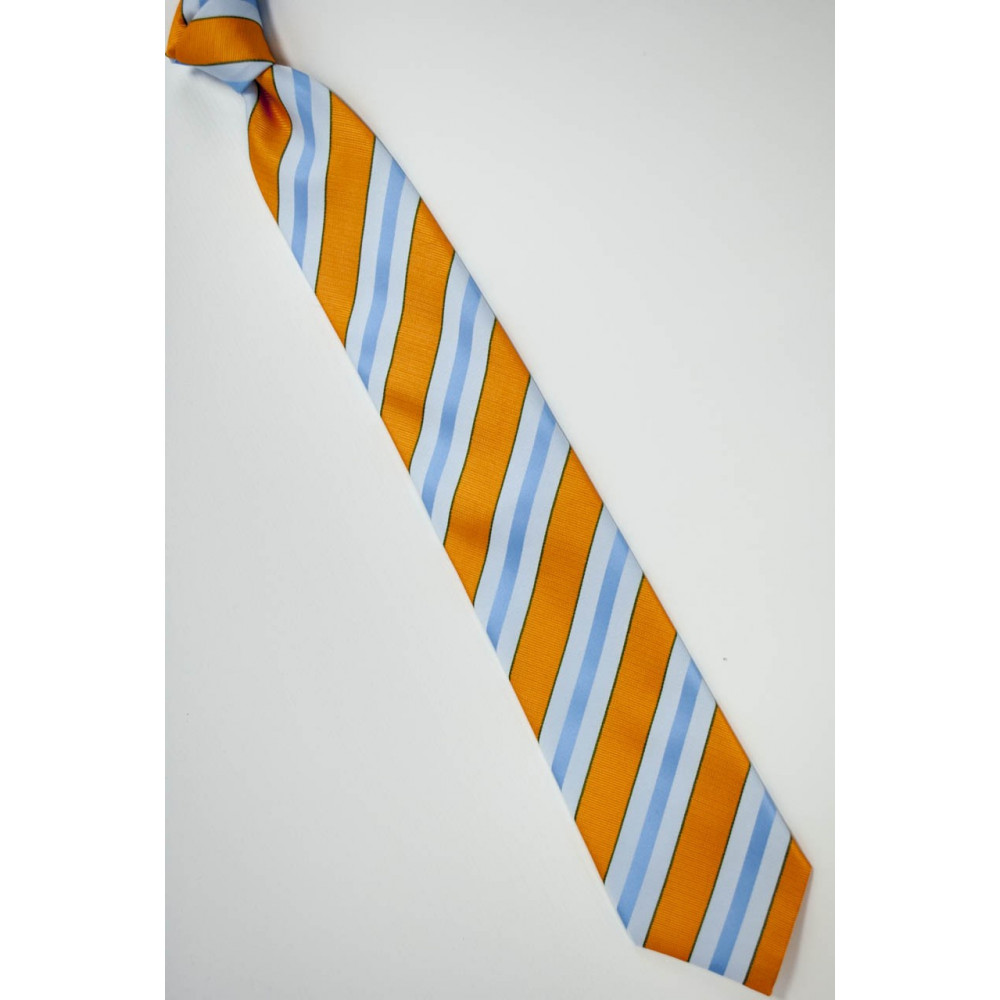 Krawatte Orange Regimental Hellblau - 100% Reine Seide - Made in Italy