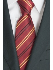 Tie Red Regimental-Yellow-Black - 100% Pure Silk - Made in Italy