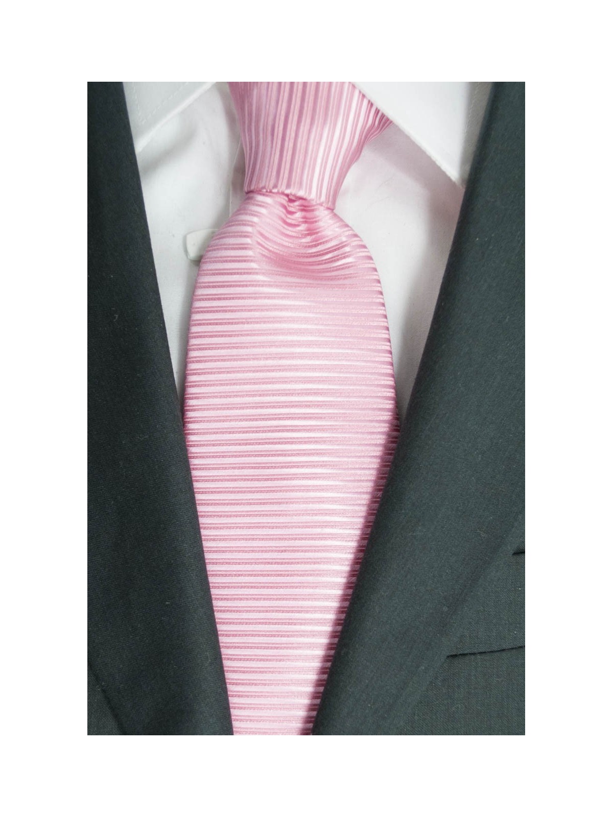 Cravatta Rosa Tintaunita Lavorazione Righe Orizzontale - 100% Pura Seta - Made in Italy
