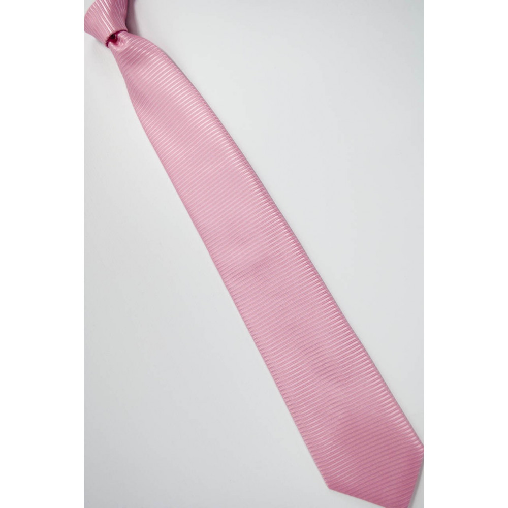 Cravatta Rosa Tintaunita Lavorazione Righe Orizzontale - 100% Pura Seta - Made in Italy