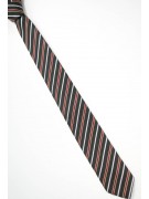 Narrow tie 7,5 Black Regimental Red White - 100% Pure Silk - Made in Italy