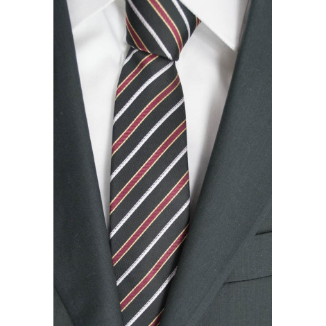 Krawatte Enger 7,5 Schwarz Regimental Rot-Weiß - 100% Reine Seide - Made in Italy