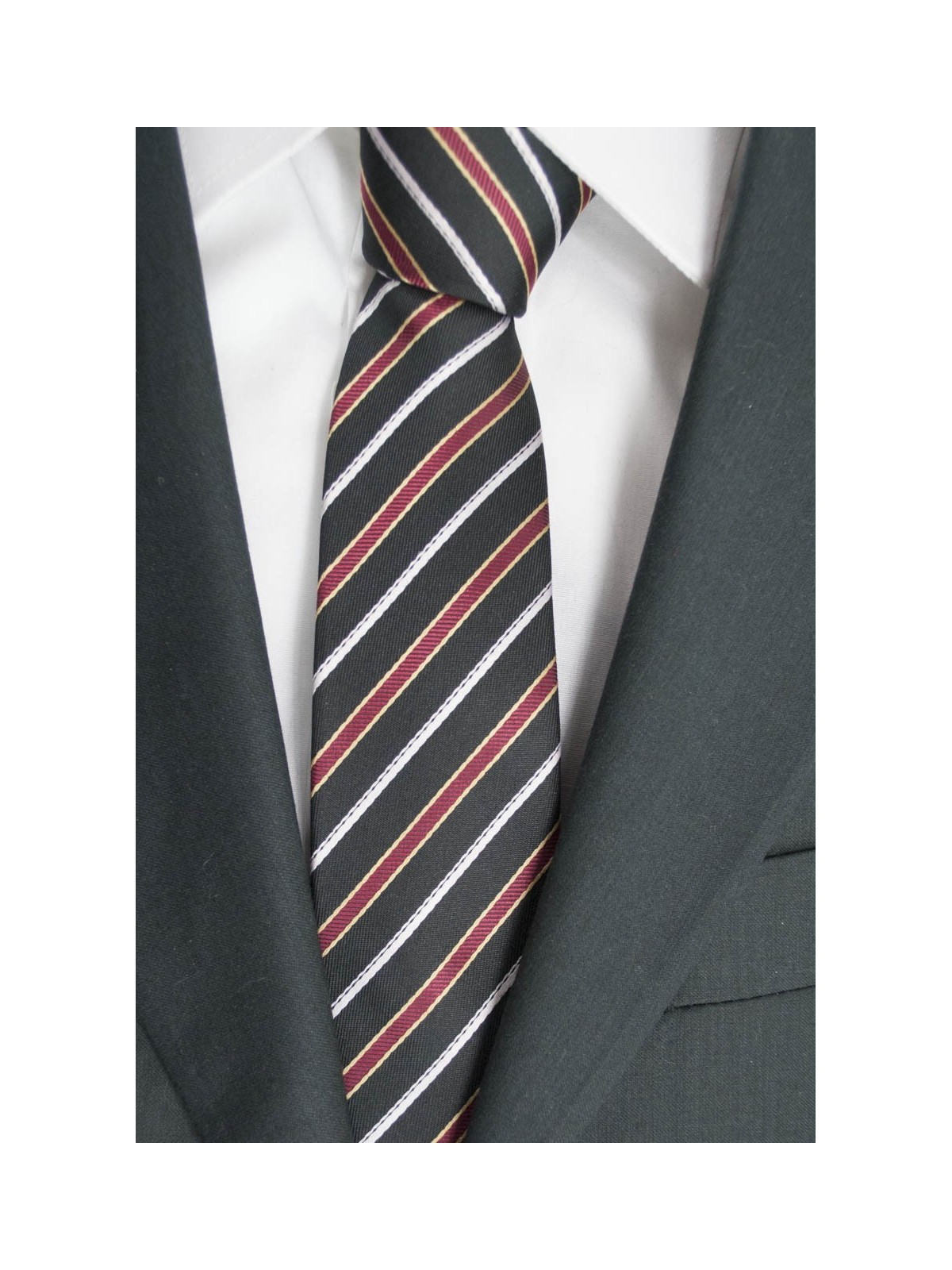 Krawatte Enger 7,5 Schwarz Regimental Rot-Weiß - 100% Reine Seide - Made in Italy