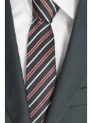 Narrow tie 7,5 Black Regimental Red White - 100% Pure Silk - Made in Italy
