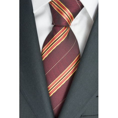 Tie a Large Red Regimental - Yellow 100% Pure Silk - Made in Italy
