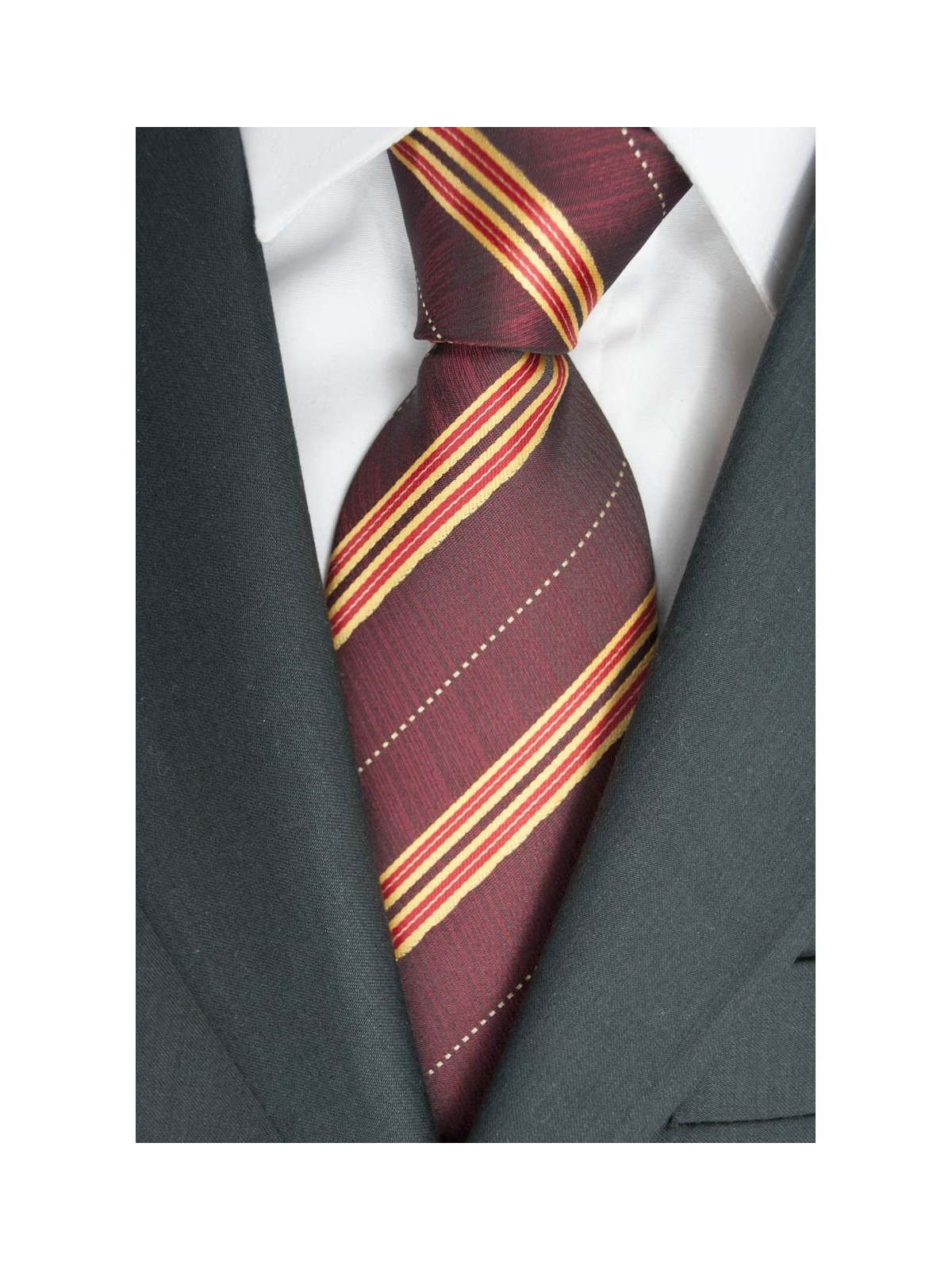 Tie a Large Red Regimental - Yellow 100% Pure Silk - Made in Italy