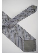 Krawatte Hellgrau Karo-Beige - 100% Reine Seide - Made in Italy