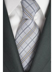 Cravatta Grigio Chiaro Quadri Beige - 100% Pura Seta - Made in Italy