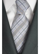 Krawatte Hellgrau Karo-Beige - 100% Reine Seide - Made in Italy