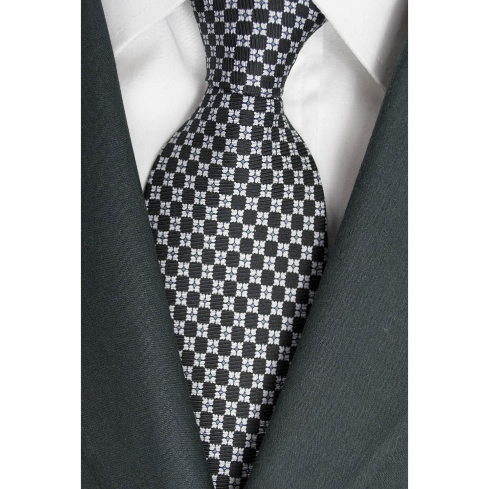 Cravatta Nero Piccoli Disegni Bianco - Laura Biagiotti - 100% Pura Seta