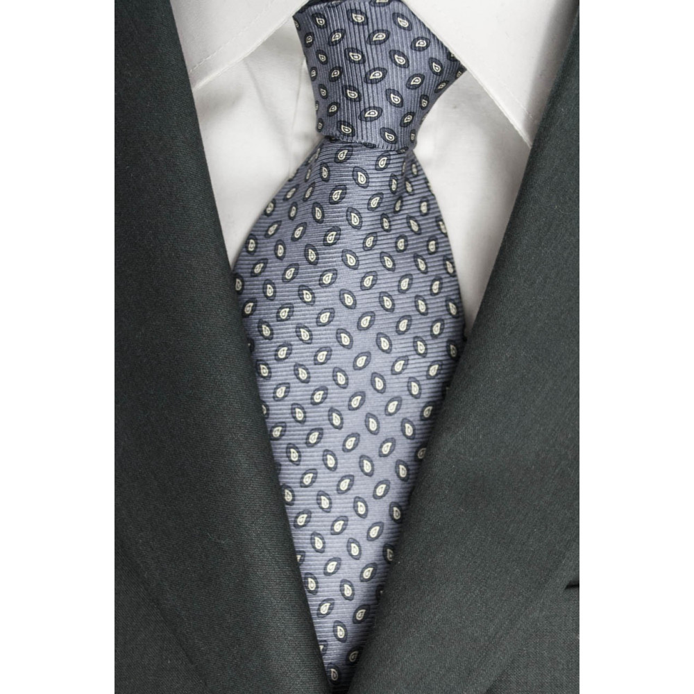 Krawatte Grau Kleine Muster-Weiß und Grau-Dunkel - Laura Biagiotti - 100% Reine Seide