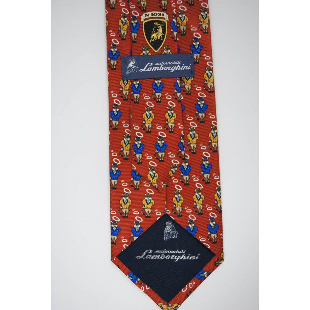 Corbata Roja Con Diseños Pequeños Toro De Lamborghini - 100% Pura Seda