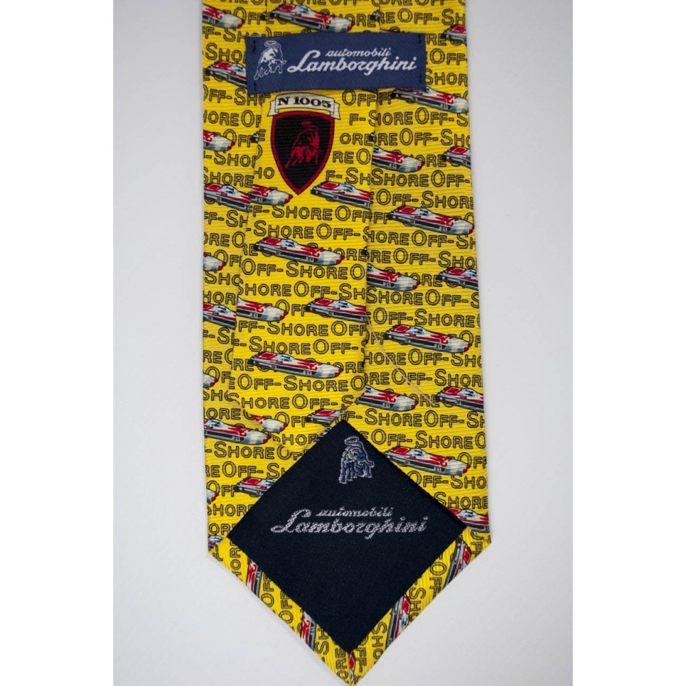 Cravatta Giallo Disegni Barche OffShore Lamborghini  - 100% Pura Seta