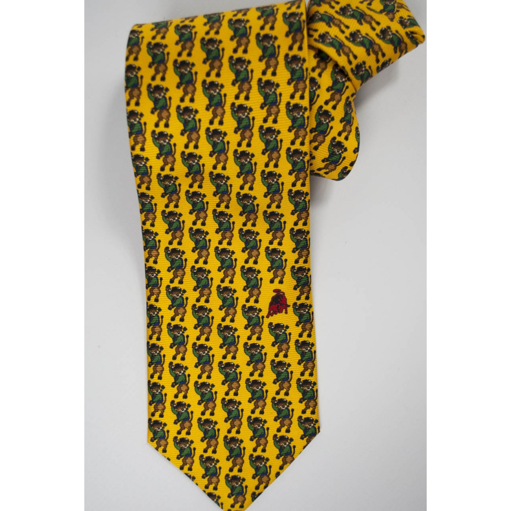 Yellow Tie With Small Designs Bull Lamborghini - 1027 - 100% Pure Silk