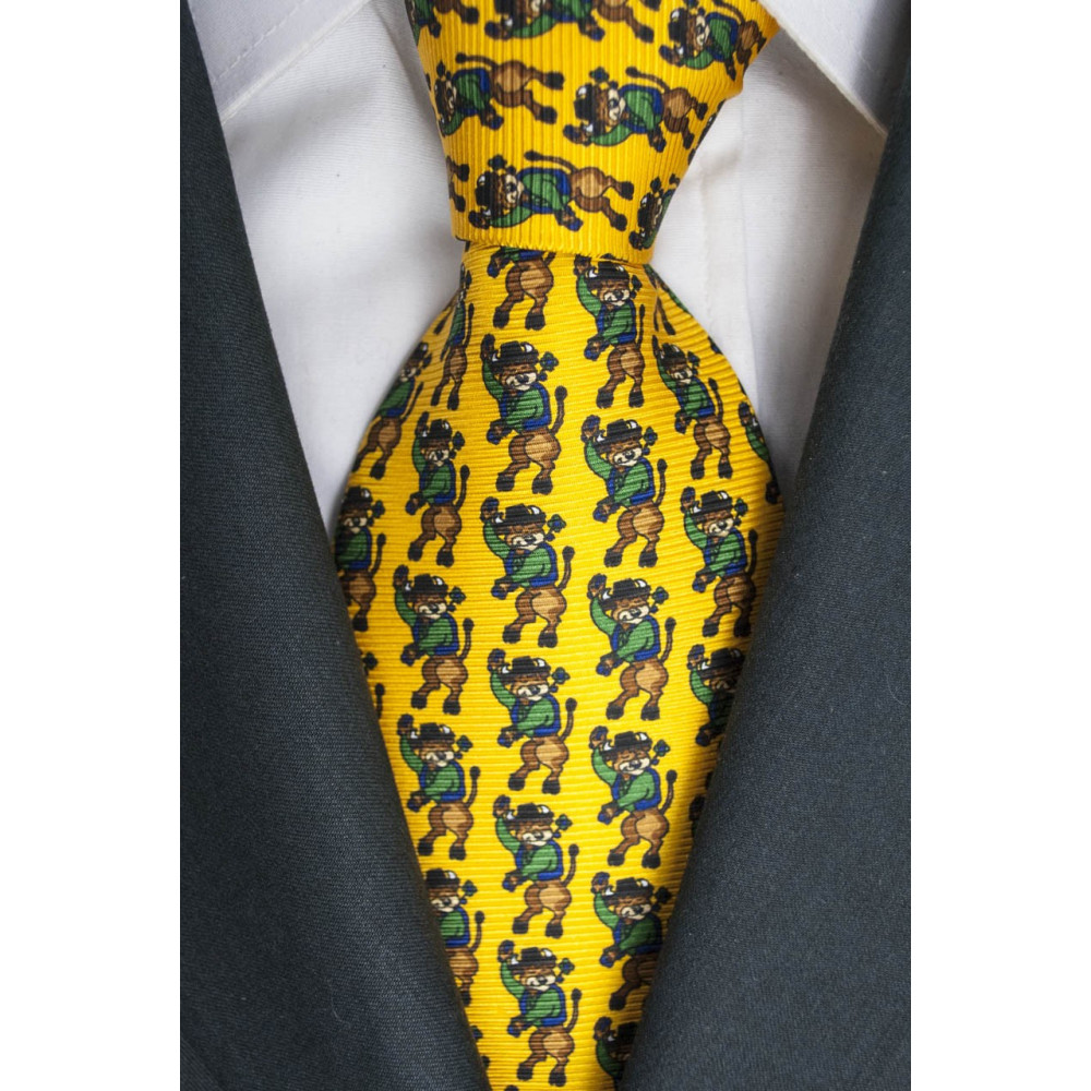 Gelbe Krawatte Mit Kleinen Zeichnungen Stier Lamborghini - 1027 - 100% Reine Seide