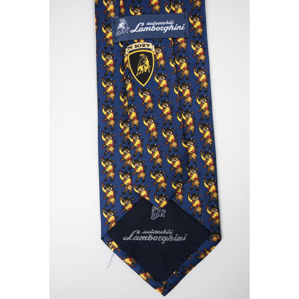 Cravatta Blu Scuro Piccoli Disegni Toro Lamborghini  - 1027 - 100% Pura Seta