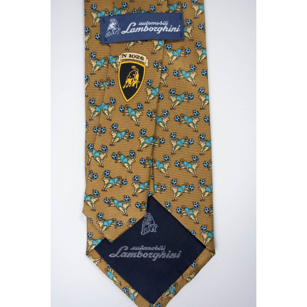 Krawatte In Beige, Kleine Zeichnungen, Stier Lamborghini - 1026 - 100% Reine Seide