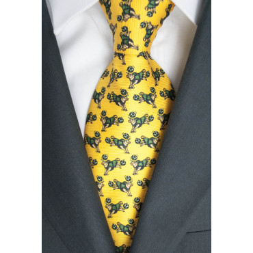 Krawatte In Gelb Mit Kleinen Zeichnungen Stier Lamborghini - 1026 - 100% Reine Seide