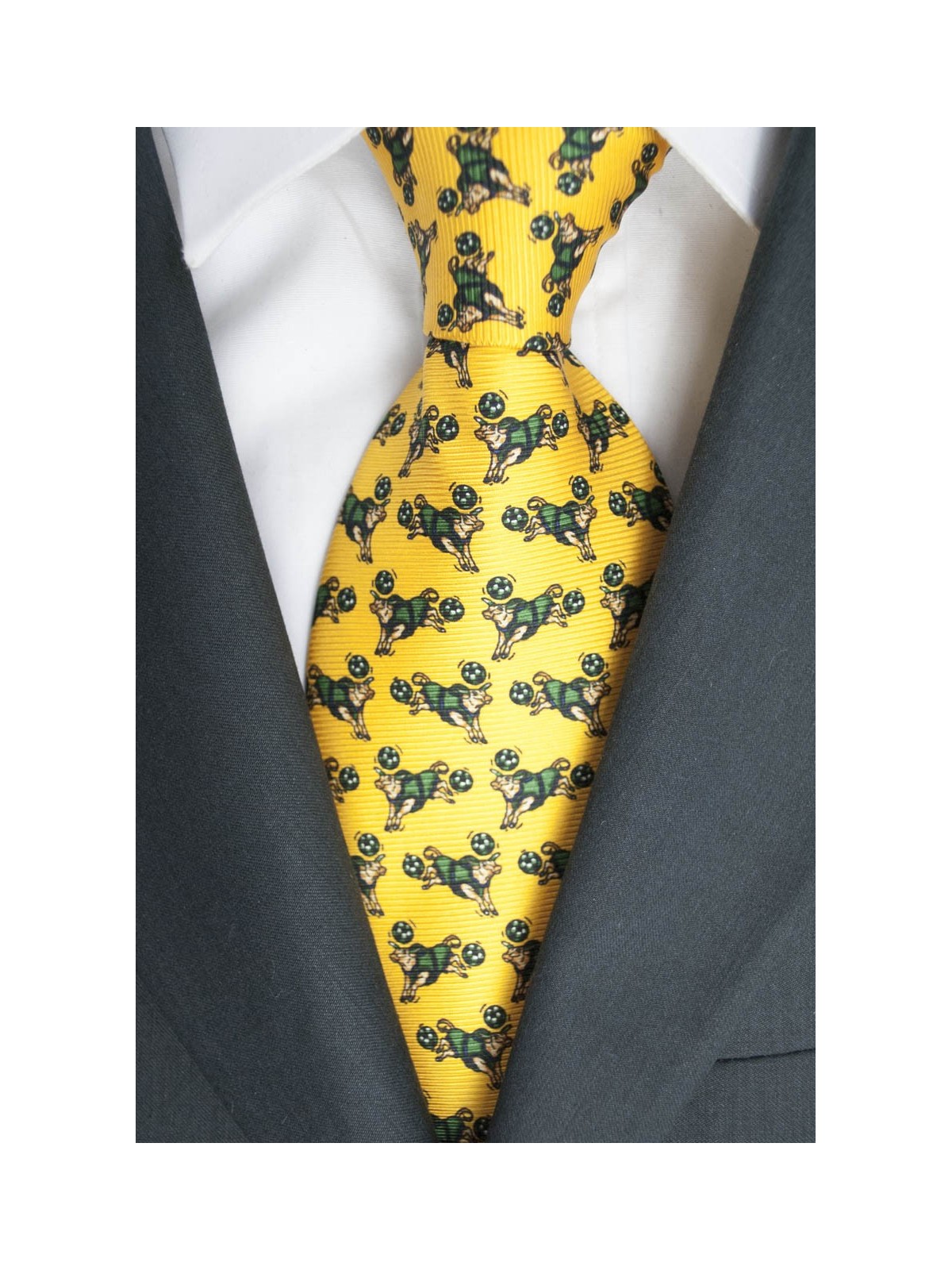 Yellow Tie With Small Designs Bull Lamborghini - 1026 - 100% Pure Silk