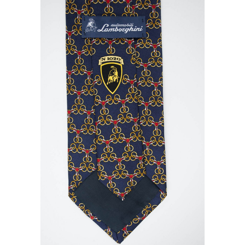 Cravatta Blu Navy Piccoli Disegni Lamborghini  - 1020 - 100% Pura Seta