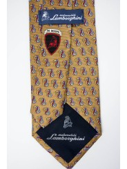 Corbata Color Beige Pequeños Dibujos Lamborghini - 1018 - 100% Pura Seda