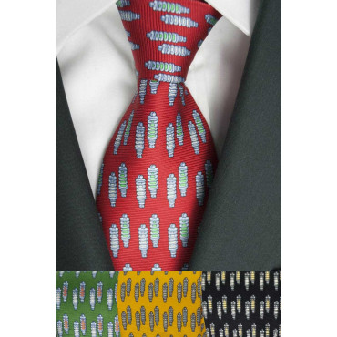 Krawatte Mit Kleinen Zeichnungen Stoßdämpfer Lamborghini - Schwarz, Rot, Gelb, Grün - 100% Reine Seide