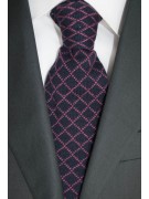 Cravatta in Maglia Blu Scuro Rombi Rosa - 100% Puro Cachemire - Made in Italy