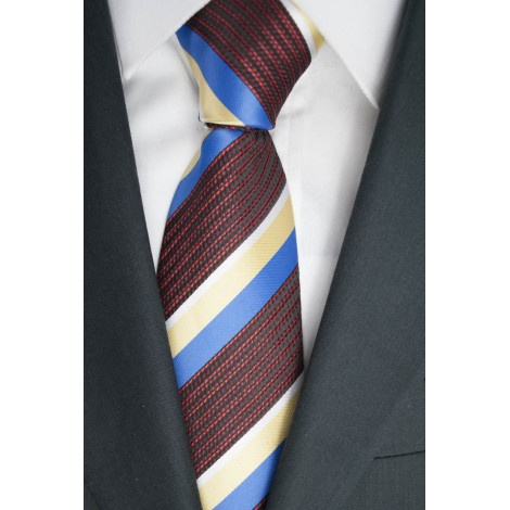 Krawatte Regimental Gelb, hellblau, Schwarz, Rot - 100% Reine Seide - Made in Italy