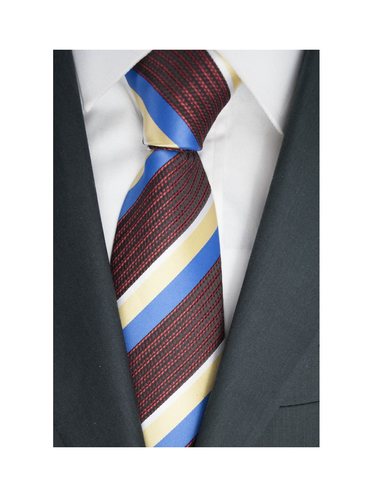 Regimental tie Yellow light blue, Black - Red 100% Pure Silk - Made in Italy